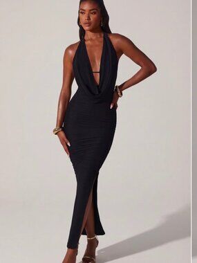 Oh Polly Black Halter Cowl Neck Maxi Dress – NWT